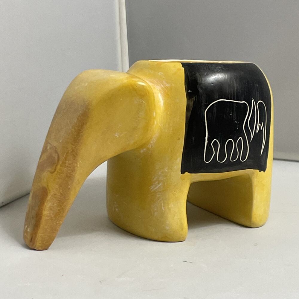 Small Yellow Soapstone Elephant Candle Holder Cute‎ Boho Decor 4 Inches